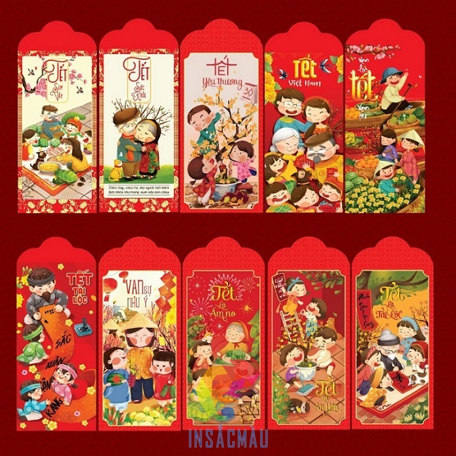 Mẫu bao lì xì chủ đề gia đình sum vầy