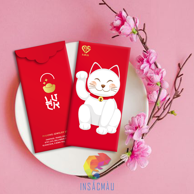 Mẫu bao lì xì in hình mèo thần tài