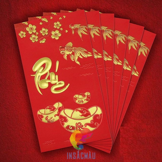 Mẫu bao lì xì đỏ truyền thống, in dập nổi ấn tượng