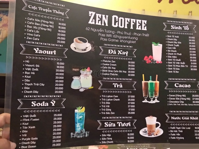 in menu cà phê chất lượng