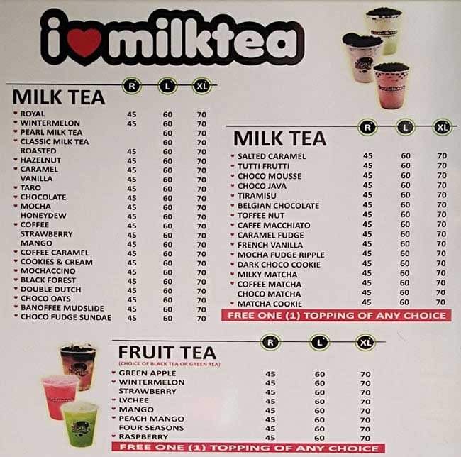 mẫu menu trà sữa đẹp chất lượng