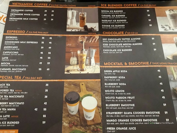 mẫu menu quán cafe