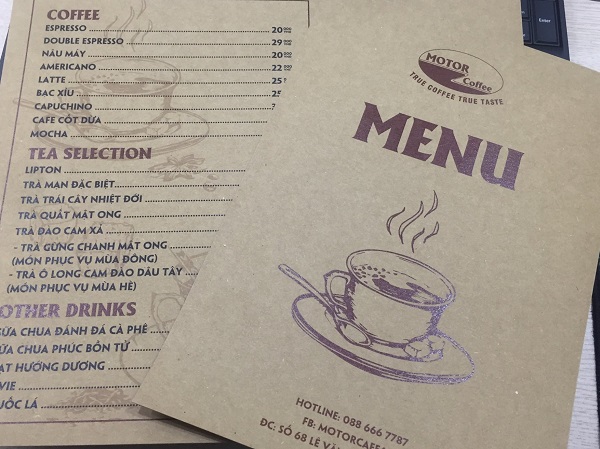 mẫu menu quán cà phê 