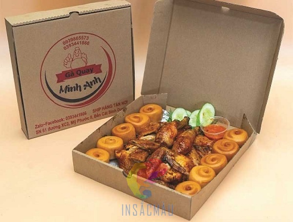 Mẫu hộp carton đựng gà nướng chặt sẵn kiểu nắp gài hông