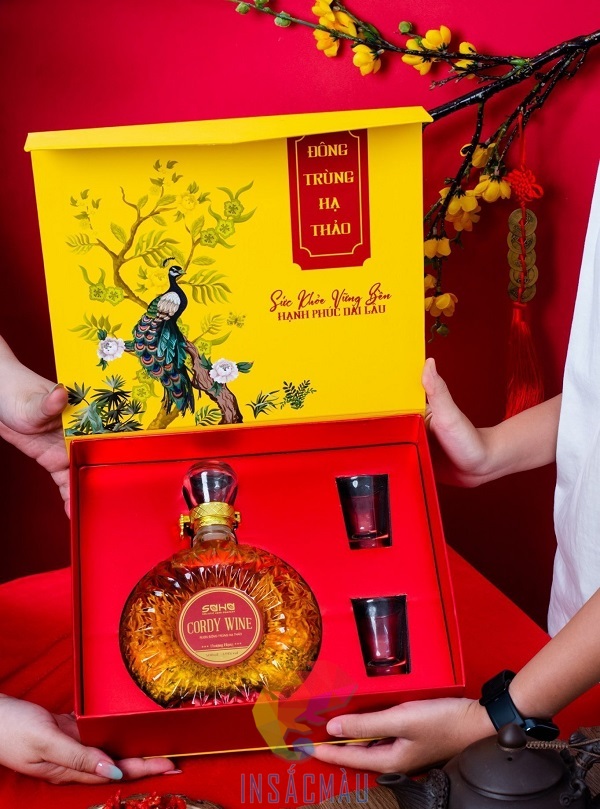 Mẫu hộp đựng rượu đông trùng hạ thảo kiểu nắp nam châm cao cấp