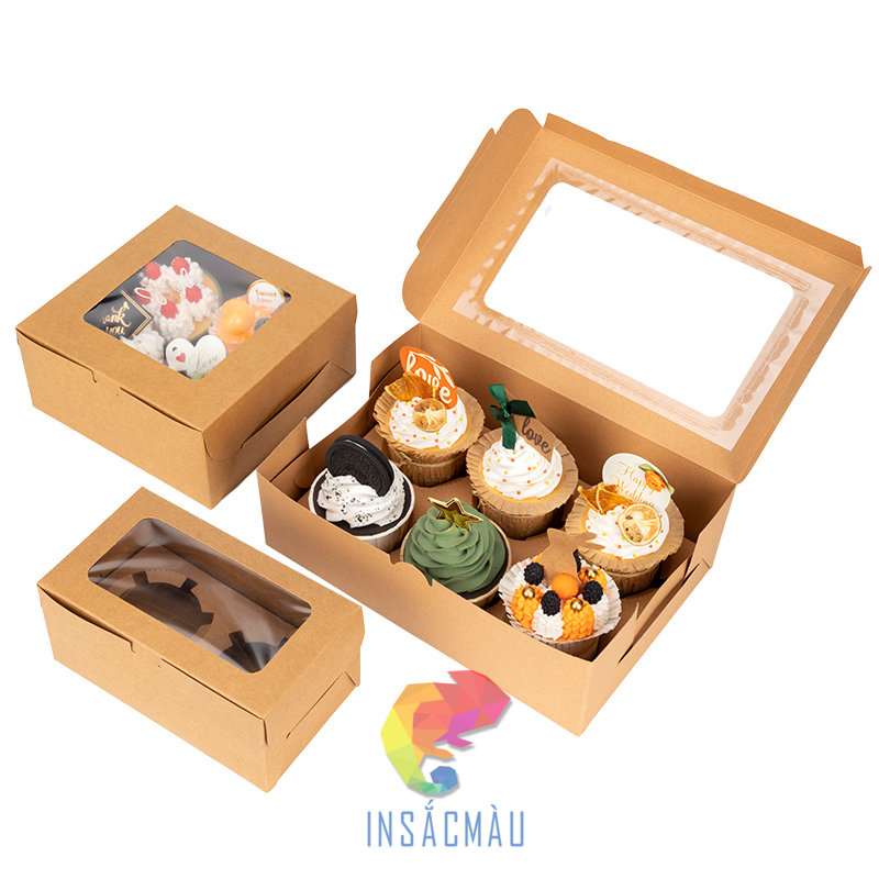 mẫu hộp giấy đựng bánh ngọt nắp trong suốt