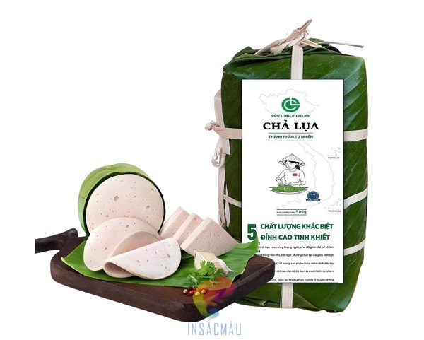 Mẫu tem nhãn chả lụa hình chữ nhật, thiết kế tối giản, ấn tượng