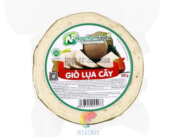 Mẫu tem dán giò lụa cây hình tròn