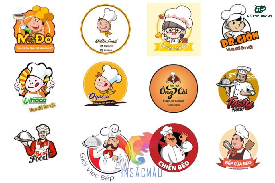 Mẫu tem logo dán thương hiệu kinh doanh quán ăn, đồ ăn vặt