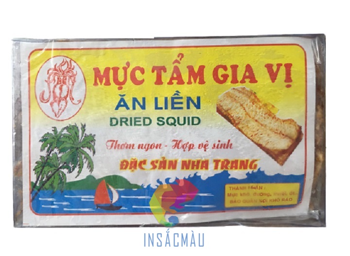 Mẫu tem dán khô mực tẩm gia vị