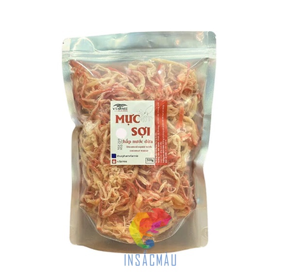 Mẫu tem dán túi zip khô mực sợi