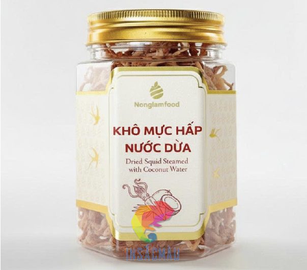 Mẫu tem dán hũ mực khô hấp nước dừa