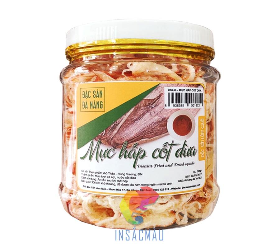 Mẫu tem dán khô mực hấp cốt dừa