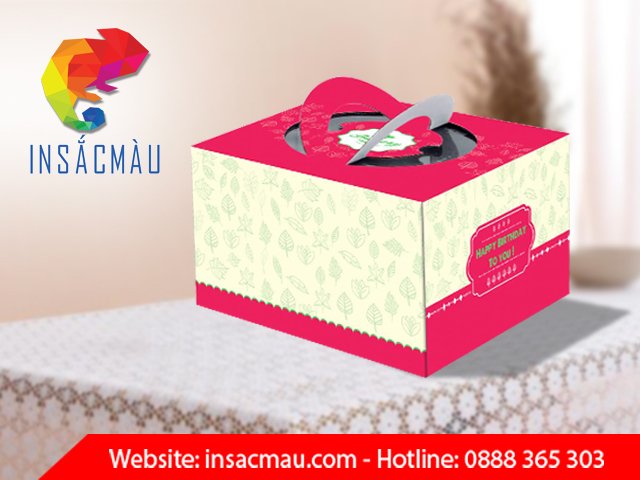 Mẫu hộp giấy đựng bánh sinh nhật tông trắng hồng ấn tượng