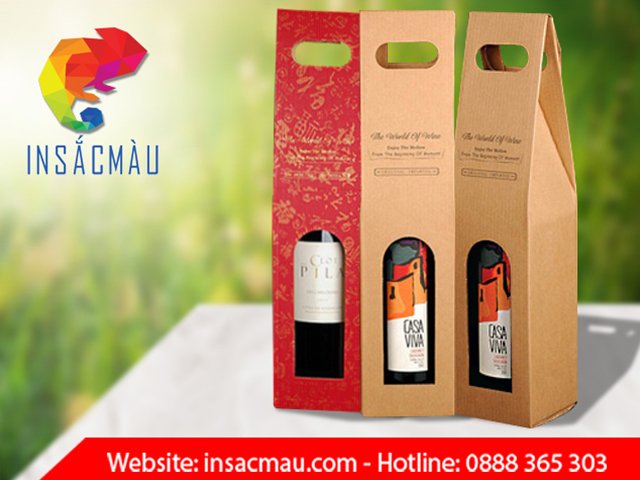 Mẫu hộp đựng 1 chai rượu, có tay cầm