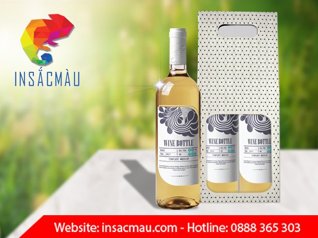 Mẫu hộp đựng 2 chai rượu vang trắng, có cửa sổ