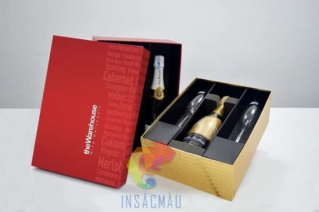 Mẫu hộp giấy đựng rượu kèm ly kiểu nắp rời