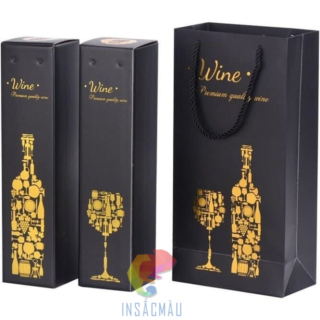 Mẫu hộp đựng rượu in hoạt tiết vàng kim ấn tượng