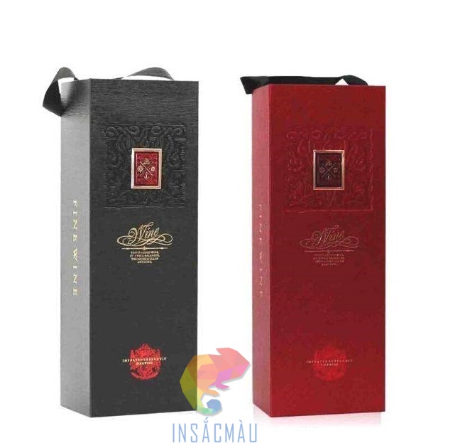Mẫu hộp giấy đựng rượu dây quai bằng vải xương cá