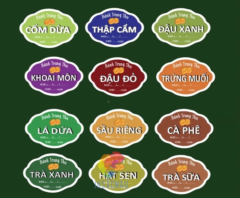 In Tem Nhãn Bánh Trung Thu 51 Mẫu sticker dán bánh trung thu hình elip cách điệu