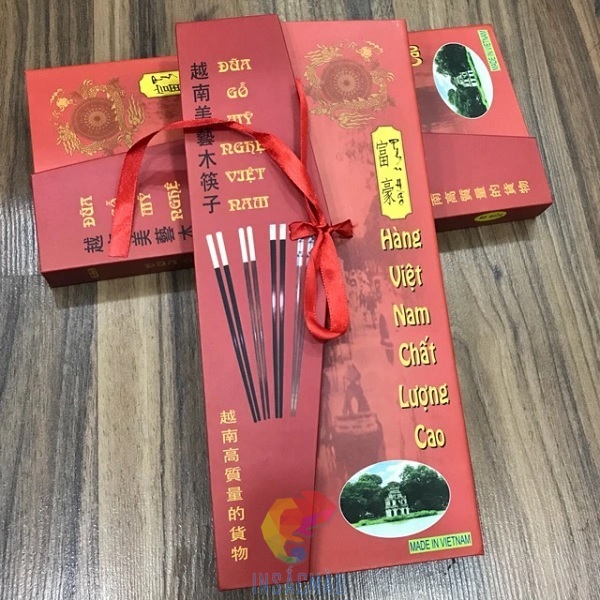 Mẫu hộp giấy đựng đũa cao cấp, nắp gập cố định bằng dây ruy băng