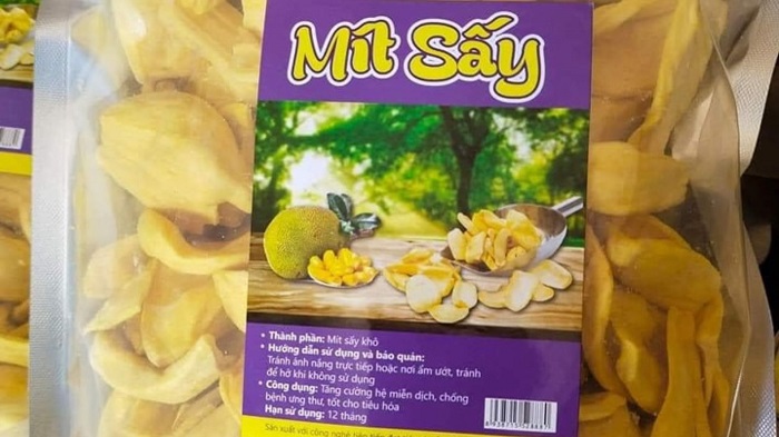 Mẫu tem nhãn mít sấy hình tròn chữ nhật