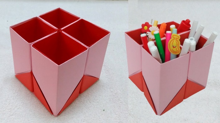Cách làm hộp bút bằng giấy hình vuông có vách ngăn
