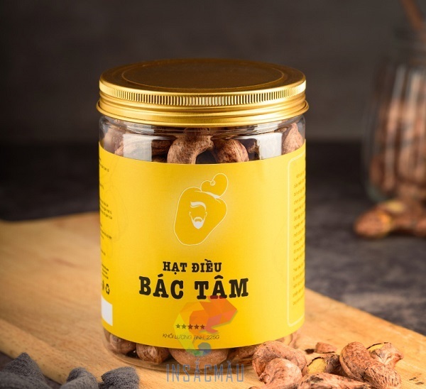 Mẫu tem dán hạt điều đơn giản, màu vàng nổi bật