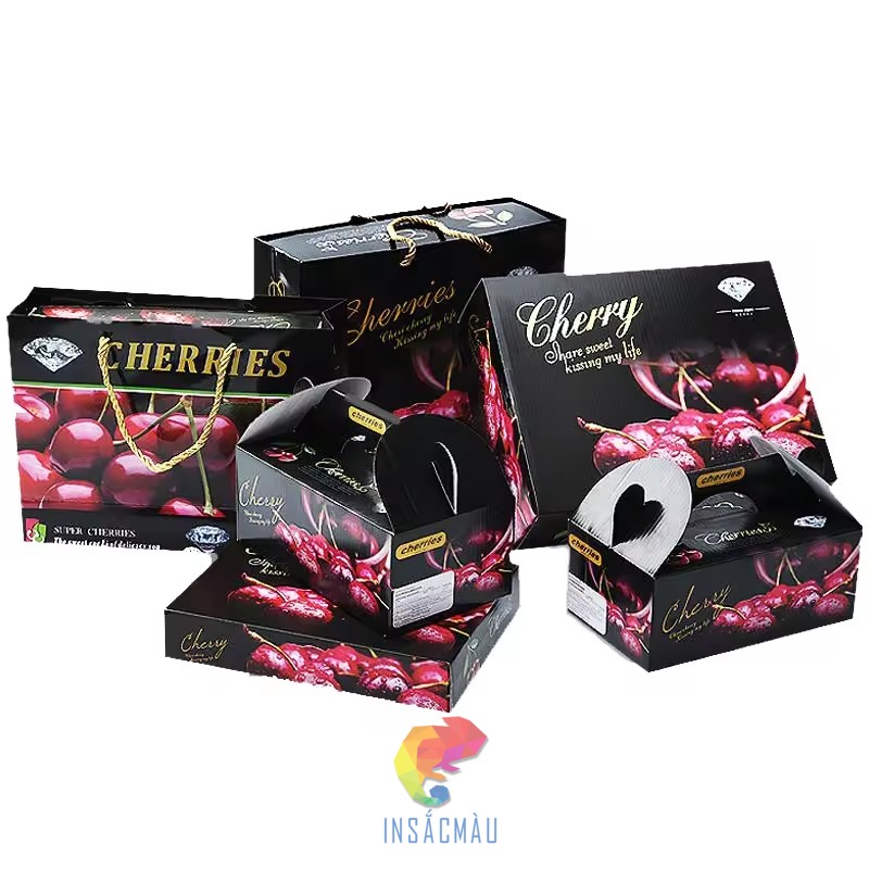 Mẫu hộp giấy đựng cherry có quai xách