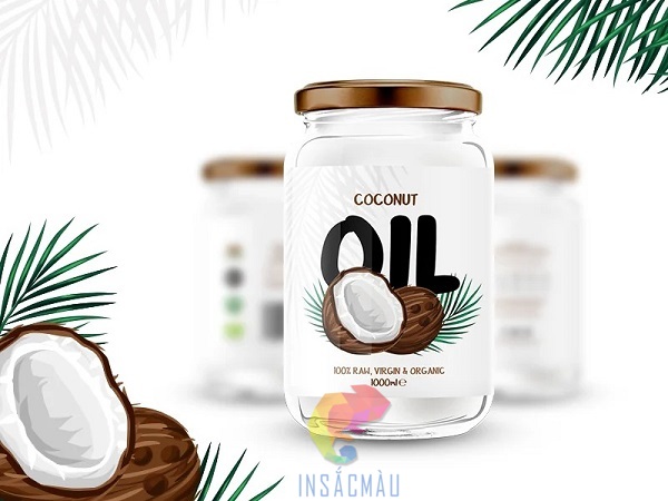 Mẫu tem dán chai dầu dừa thiết kế đơn giản