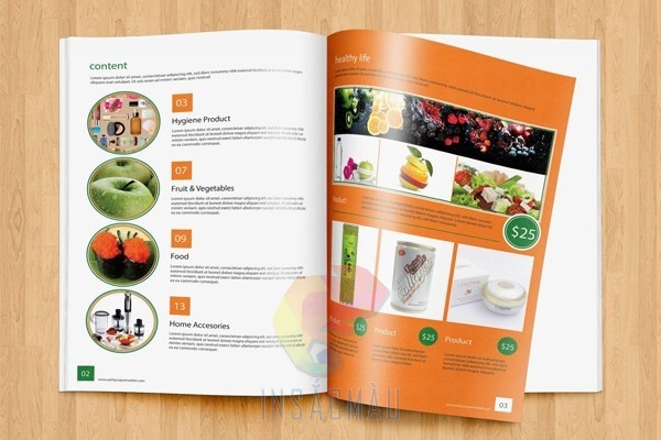 Mẫu catalogue ẩm thực dáng đứng, tone cam chủ đạo