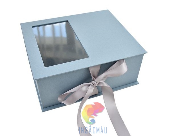 Mẫu hộp giấy cứng đựng quà tặng cao cấp, nắp cột nơ cố định