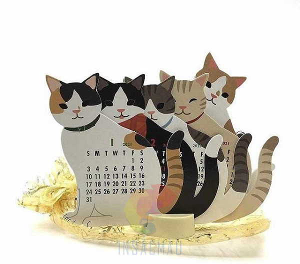 Mẫu die cut lịch để bàn hình mèo