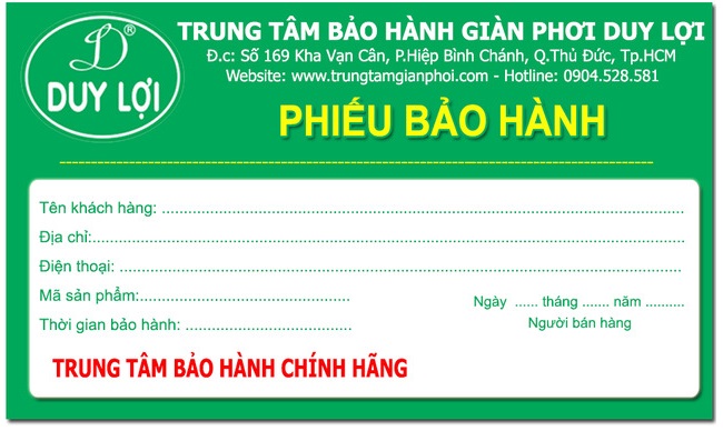 mẫu phiếu bảo hành - 2