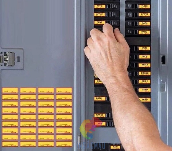 Mẫu tem in thông tin các nút chức năng trên tủ điện