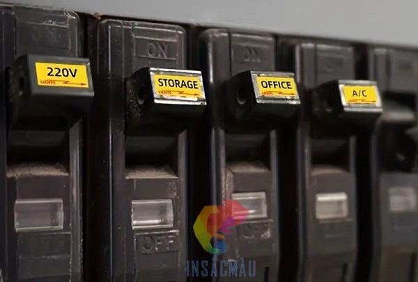 Tem dán chức năng công tắc trong tủ điện