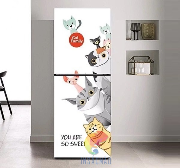 Mẫu tem dán tủ lạnh in hình mèo ngộ nghĩnh