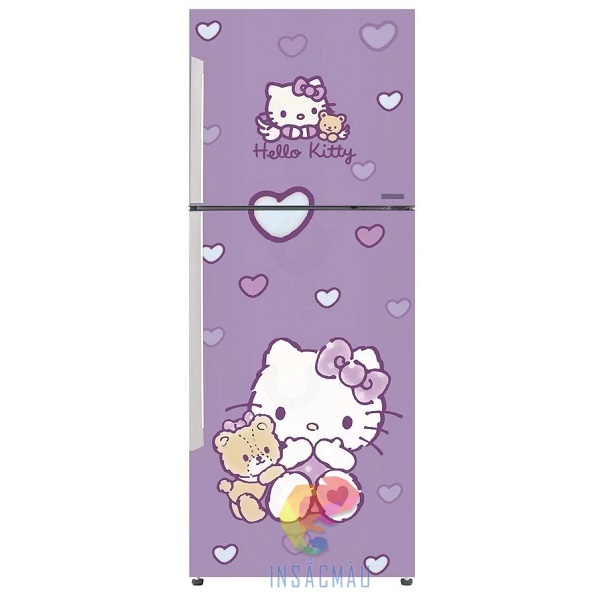 Mẫu tem dán tủ lạnh in hình mèo Hello Kitty màu tím