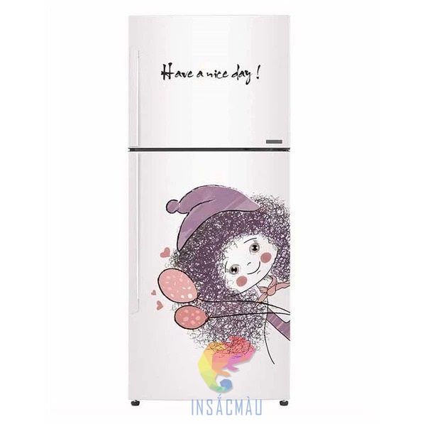 Mẫu tem dán tủ lạnh in hình cô bé tóc rối đáng yêu