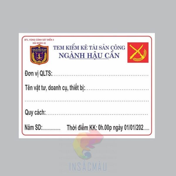 Mẫu tem kiểm kê tài sản cố định Ngành Hậu Cần