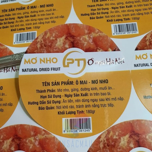 Mẫu tem ô mai mơ nho hình tròn