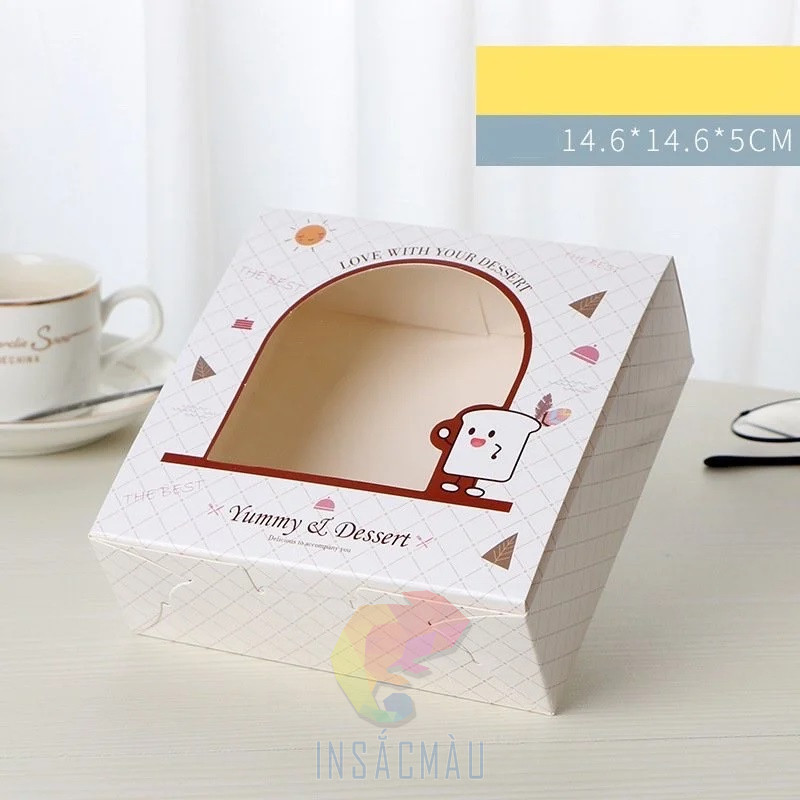 Mẫu hộp Ivory đựng bánh hình vuông, có cửa sổ