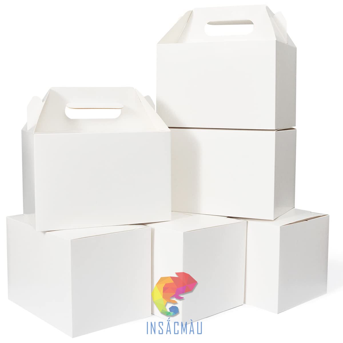 Mẫu hộp giấy carton trắng có tay cầm