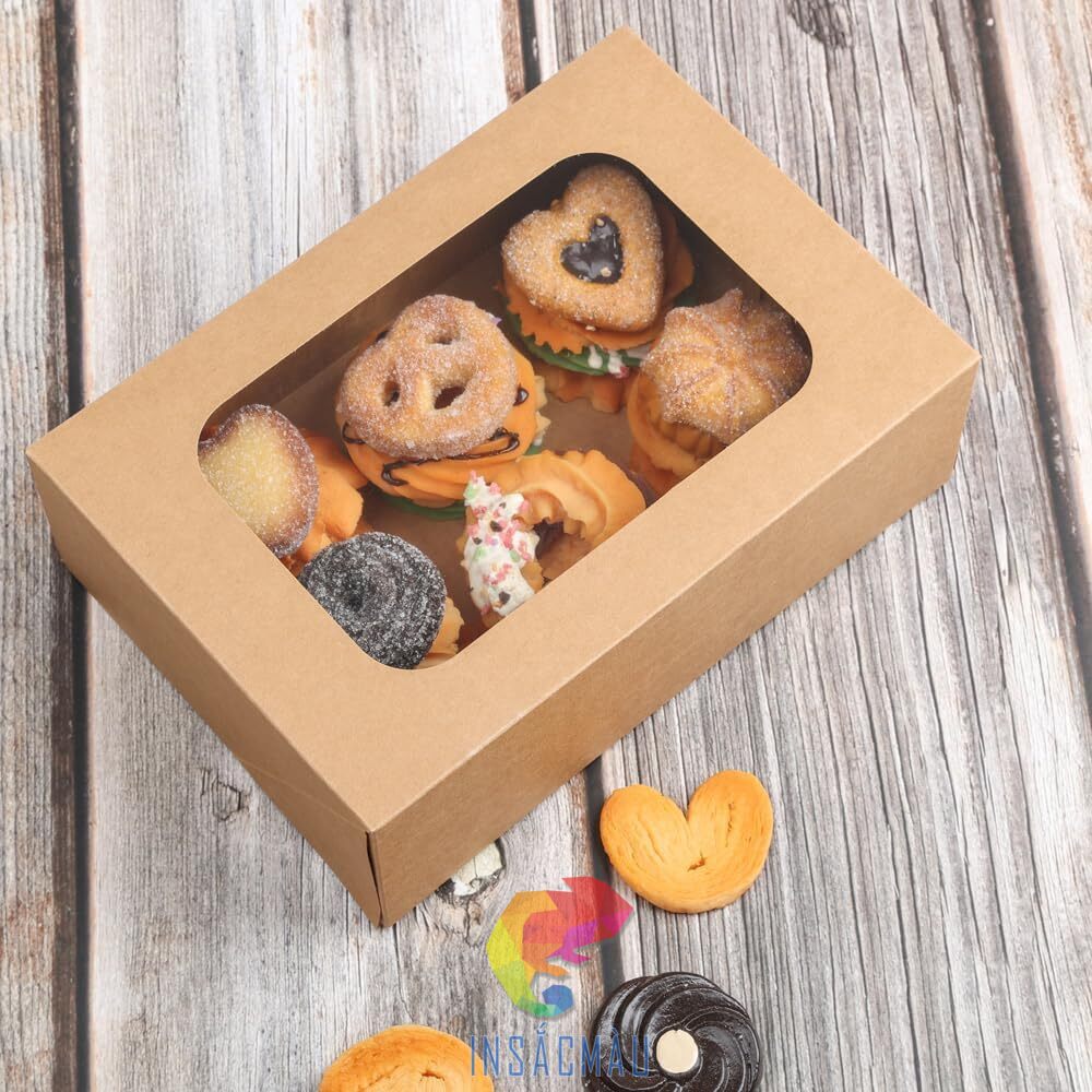Hộp giấy đựng bánh cookies có mặt kính