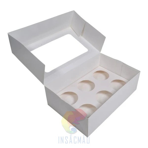 Mẫu hộp đựng bánh cupcake 6 chiếc bằng giấy Ivory