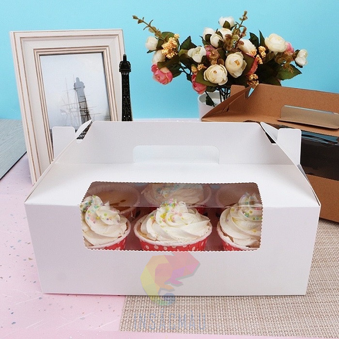Hộp Đựng Bánh Cupcake 26 Mẫu hộp bánh cupcake có cửa sổ mặt kính trong suốt