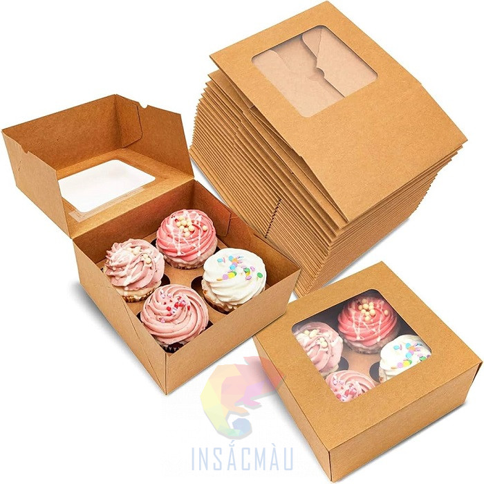 Mẫu hộp giấy kraft đựng bánh cupcake 4 cái