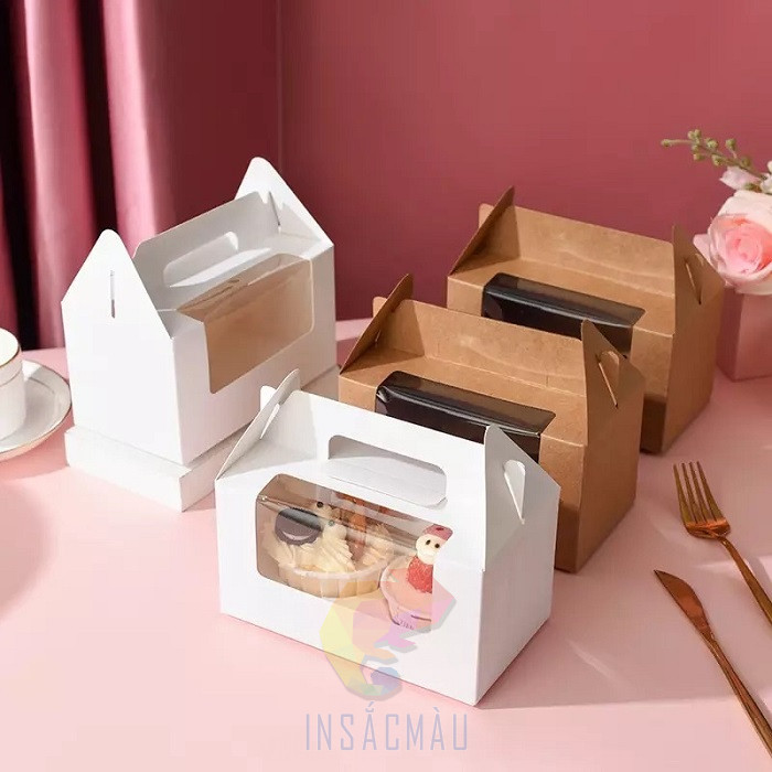 Mẫu hộp giấy đựng bánh cupcake có mặt kính