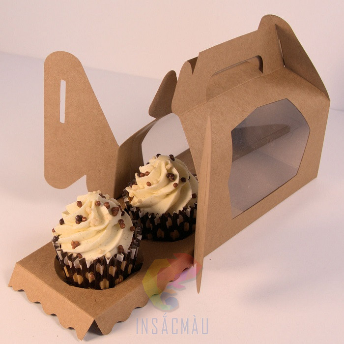Mẫu hộp giấy kraft đựng bánh cupcake