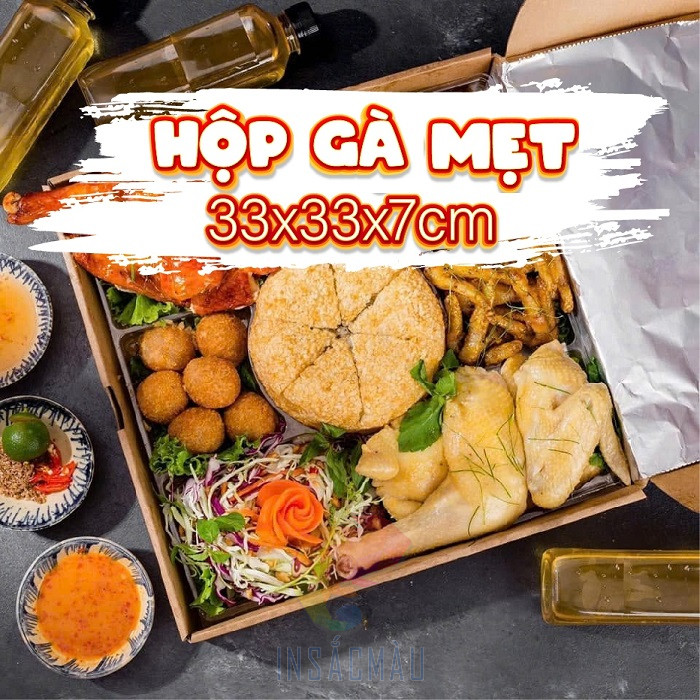 Mẫu hộp giấy đựng gà mẹt 33 x 33 x 7cm